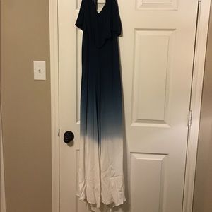 Blue Ombré Maxi Dress with Open Low Cut Back